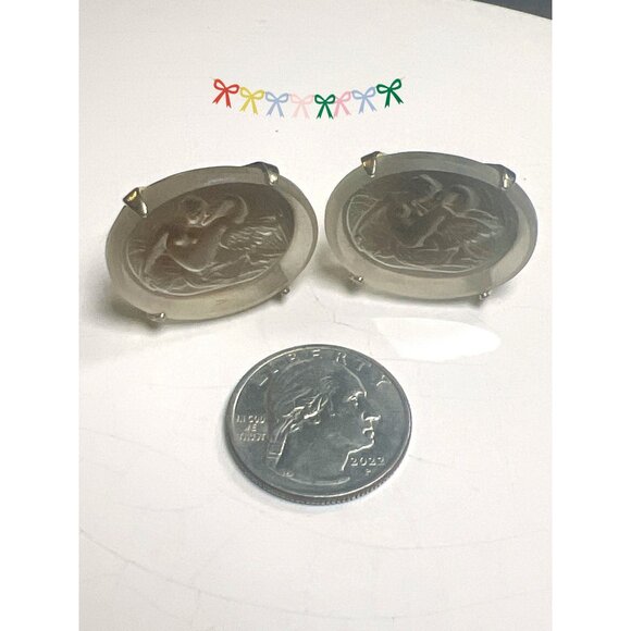 Vintage Gold-Tone Cufflinks With Carved Angelic Cameo Design Brand Swank - Picture 8 of 8